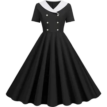 Dámské šaty Retro šaty s knoflíky Velikost: 2XL, Barva (Varianta): black solid dress