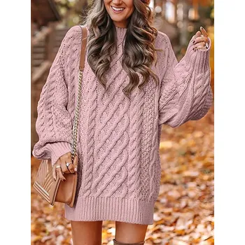 Dámské šaty Pletené šaty s copánkovým vzorem Barva: Růžová, Velikost: L