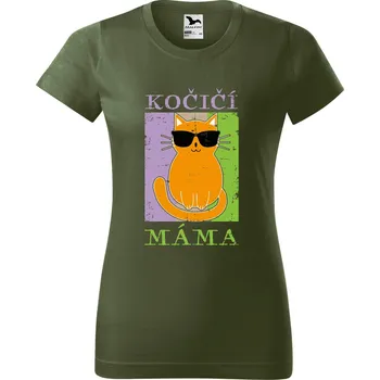 Dámské tričko DOBRÝ TRIKO Dámské tričko s potiskem Kočičí máma Barva: Khaki, Velikost: S