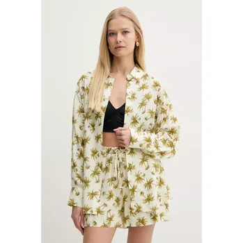 Košile s příměsí lnu Twinset dámská, béžová barva, relaxed, s klasickým límcem, 251LB2VBB 01A, vel. L