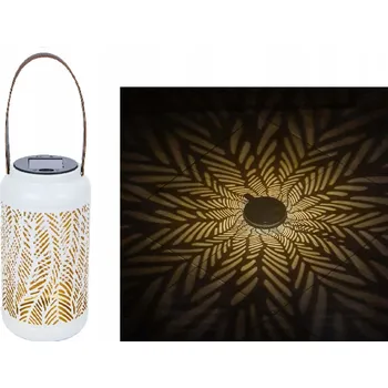 Stojací lampa SOLÁRNÍ LAMPA LUCERNA KOVOVÁ VINTAGE ORIENTÁLNÍ STYL BÍLÁ