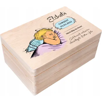 Obraz Krabička na křtiny s gravírováním dárek dárek ke křtinám svatý 30x20x14 cm