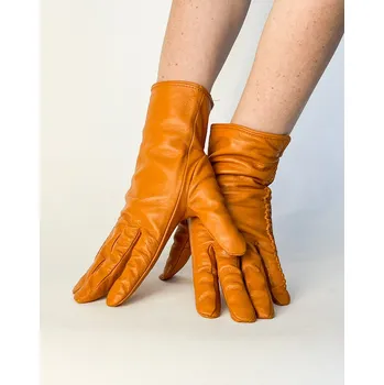 Rukavice Kožené dámské rukavice v hořčicové barvě, VELIKOST L ( 7,5 )