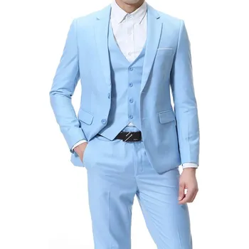 Pánský oblek slim business a společneský s vestou Velikost: 3XL, Barva (Varianta): Světle modrá