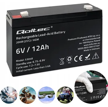 Záložní baterie AKUMULÁTOR 6V 12AH QOLTEC LONGLIFE VRLA BEZÚDRŽBOVÉ VÁHY UPSY HRAČKY