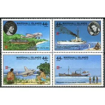 Poštovní známka Marshall Islands (1987) MiNr. 120 - 123 ** 4-bl - Marshallovy ostrovy - 50. výročí letu kolem celého světa Amelie Earhartové