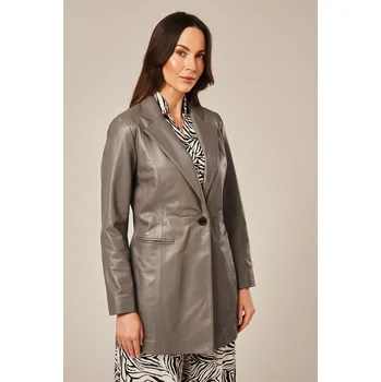 Dámské sako Šedý dámský kožený blejzr (XL - 42)