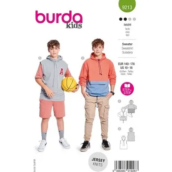 Volný čas Střih Burda 9213 - chlapecká mikina a vesta -