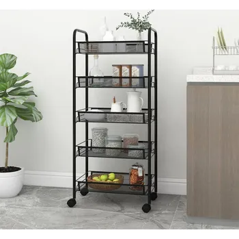 Servírovací stolek Kuchyňský vozík s 5 patry bílý 46 x 26 x 105 cm železo