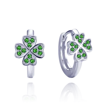 Šperk MINET Stříbrné náušnice čtyřlístky se zelenými zirkony JMAN0620ZE00