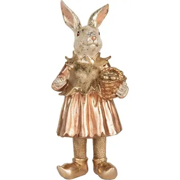 Dekorace ve vintage stylu zaječice v růžovo-zlatých šatech s patinou – 35 cm