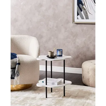 Konferenční stolek Boční stolek bílý a černý 2 patra MDF kovové nohy retro styl obývací pokoj ložnice Beliani