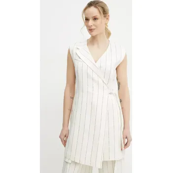 Dámské šaty Lněné šaty BOSS béžová barva, mini, 50537459 01X, vel. 38