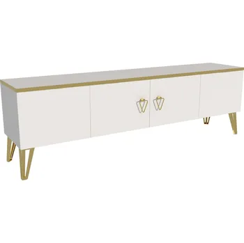 Televizní stolek LARISA TV stolek na nožičkách, bílá / zlatá