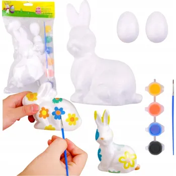 Velikonoční dekorace VELIKONOČNÍ ZAJÍČEK K VÝMALBĚ, STYROPOROVÝ, 3 VAJÍČKA, KRASLICE, BARVY