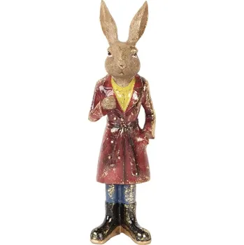 Dekorace ve vintage stylu králík s patinou v červeném županu – 25 cm