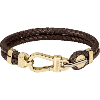 Náramek Hugo Boss Módní dvojitý náramek z hnědé kůže 1580700 19 cm + 2 měsíce na vrácení zboží