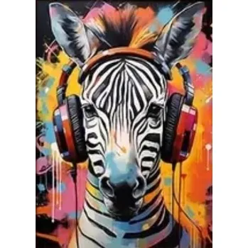 Obraz Plátěný Plakát A3 v rámu Barevná hudební Zebra, dekorace do pokoje, Art