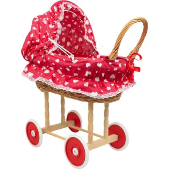 Proutěný kočárek pro panenku srdíčko