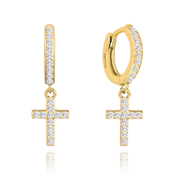 Náušnice MINET Pozlacené stříbrné náušnice KŘÍŽKY se zirkony JMAN0441GE00