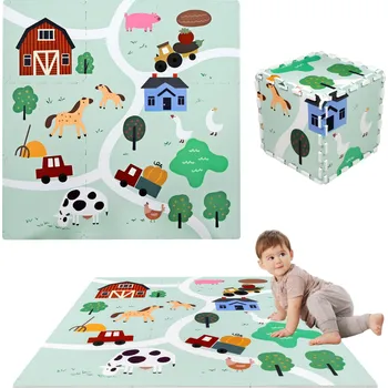 Vzdělávací podložka na podlahu 90x90 Tlusté pěnové puzzle 9 ks Humbi Farm Village Farm Pets