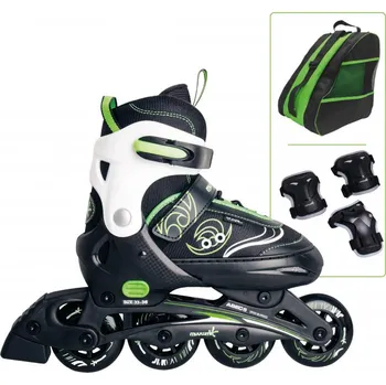 Kolečkové brusle Muuwmi SET nastav. dětské inline brusle, zelené vel. 29-32, chrániče,taška