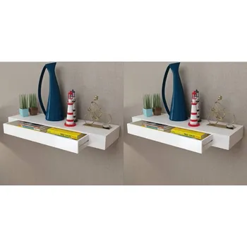 police Plovoucí nástěnná police s šuplíkem 2 ks bílá 48 cm