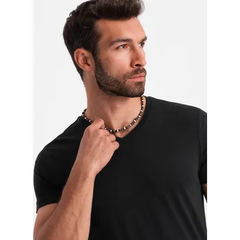 Pánské tričko Pánské klasické bavlněné tričko BASIC s výstřihem do V - černé V1 OM-TSBS-0145 - 4XL