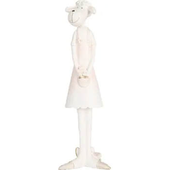 Velikonoční dekorace bílá ovečka zahradnice v růžových šatičkách – 6x4x17 cm