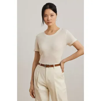 Plátěné tričko Lauren Ralph Lauren béžová barva, 200963871 01X, vel. M