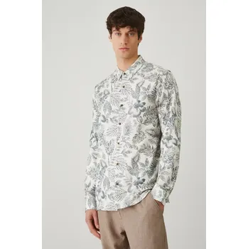 Pánská košile Lněná košile Medicine pánská, béžová barva, regular, s klasickým límcem RS25.KDM074 08A, vel. XL