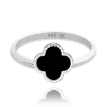 MINET Stříbrný prsten čtyřlístek s onyxem vel. 56 JMAS7043BR56