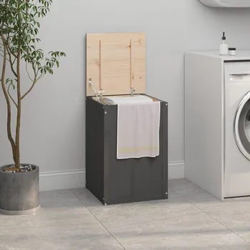 Koš na prádlo Truhla na prádlo černá 88,5 x 44 x 66 cm masivní borové dřevo