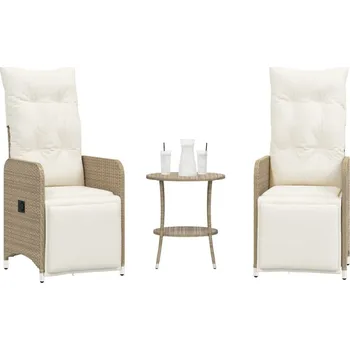 OMAXI Polohovací zahradní křesla 2 ks se stolkem béžová polyratan 333444