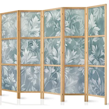 Paraván Japonský paraván - Ornamenty v obnošeném tlumeném tyrkysu: Jemný rostlinný vzor Velikost: 225x172 cm