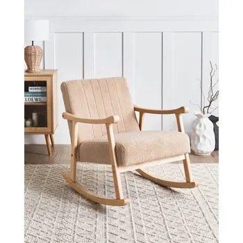 Křeslo Houpací křeslo Béžové čalounění buklé Gumové nohy s područkami Obývací pokoj Dětský pokoj Beliani