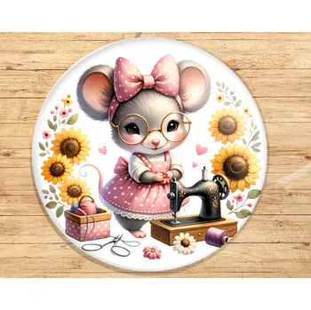 Dekorativní magnet Buton s potiskem, 3,7cm, ŠVADLENKA MYŠ, 1kus VYBERTE SI odznak, magnet, přívěšek ZDE:: Odznak