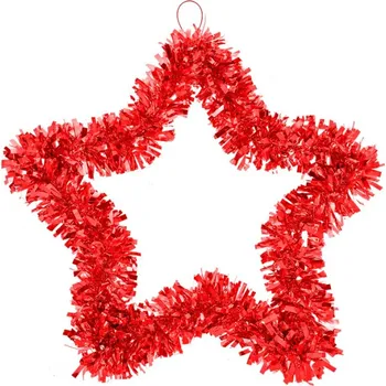Vánoční dekorace červená hvězda ze střapatého řetězu – 45x2x45 cm