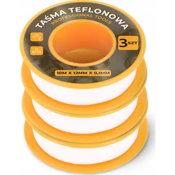 Lepicí páska 3x TEFLONOVÁ PÁSKA NA ZÁVITY 10 m 12 mm TĚSNICÍ Trubky PTFE VODĚODOLNÁ