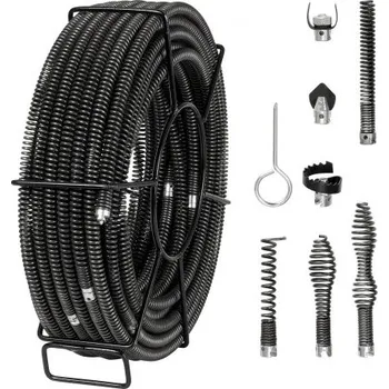 elektrický kabel Kabel na čištění sekčního odtoku VEVOR 100FTx5/8In & 7 řezáků pro trubky 0,8"-3,9