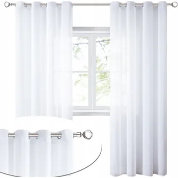 Záclona Świat firan voál hladká bílá 140 cm x 260 cm kolečka