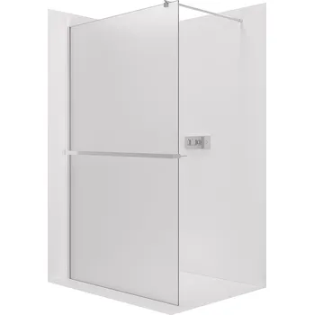 CERANO - Sprchová zástěna Walk-in Onyx Round L/P - 8 mm + polička/držák na ručníky - kulatá vzpěra - chrom, mléčné sklo - 90x200 cm