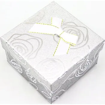 Dárková krabička Pro Háčkování Krabička s mašličkou 9x9x5,5 cm růže, stříbrná