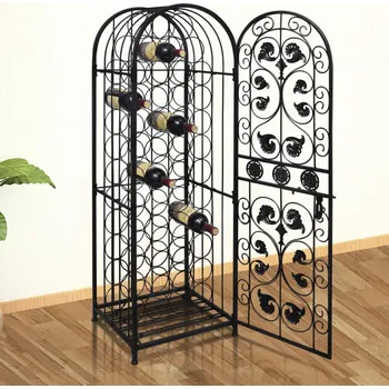 Stojan na víno Stojan na víno na 73 lahví černý 45 x 36 x 200 cm tepané železo