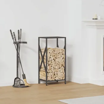 Stojan Na Palivové Dřevo Černý Ocel Válcovaná Za Studena - Antracitová / 34 x 25 x 100 cm