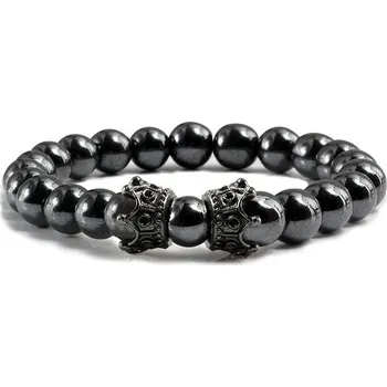 Náramek Náramek z minerálů pro páry | náramek dámský, pánský náramek s motivem korunky 01 - Hematitová černá