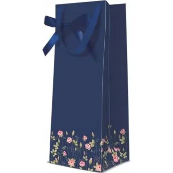 Dárková taška Taška na láhev "Růže", tmavě modrá, PAW, 37 x 12 cm
