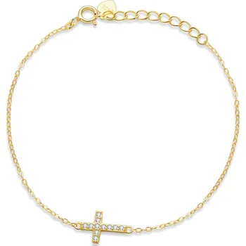 Náramek For Silver Pozlacený náramek se zirkonovým Křížkem - Stříbro 925