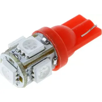 Autožárovka LED T10 - 5 x LED SMD ČERVENÉ - bezpaticové, 1ks (Parkovací světlo T10 - 5 x LED SMD - bezpaticové, 1ks)