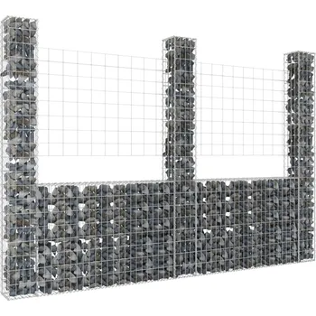 Plot Gabionový koš ve tvaru u se sloupky železo - 740 x 20 x 200 cm